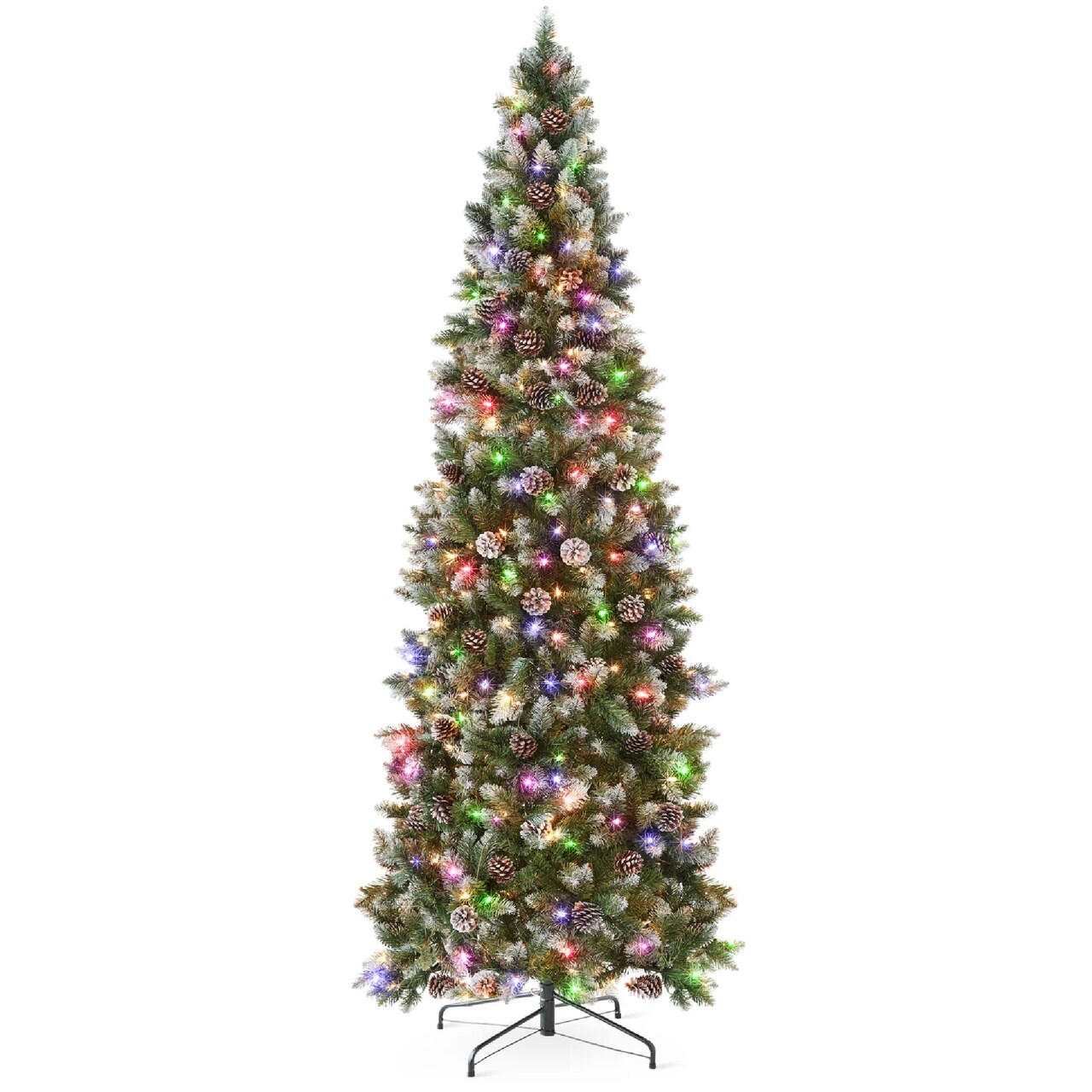 Best Choice Products Pre-Lit Partially Flocked Pencil Christmas Tree w/ 2-in-1 Multicolor Lights